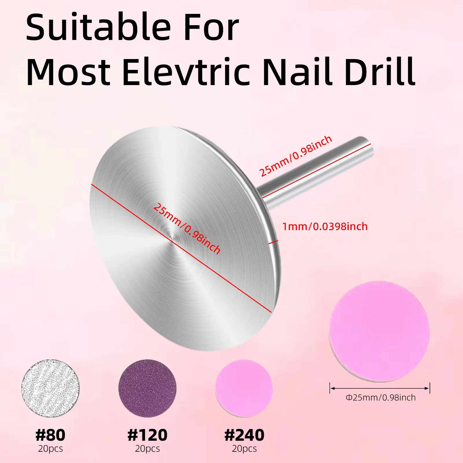 Disque de ponçage de 25 mm avec embout de perceuse à ongles en métal # 80 # 120 #
