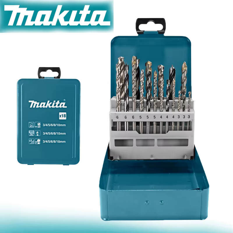 Makita D-46202 jeu de forets 18 pièces acier rapide béton bois torsions foret accessoires pour outils électriques