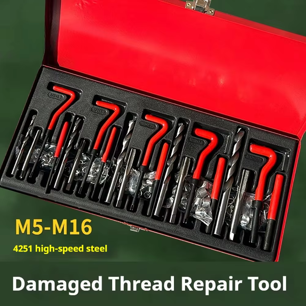 Kit de réparation de filetages DGEV 131 pièces avec inserts Helicoil, manchons, inserts filetés, tarauds et forets pour M5 M6 M8 M10 M12