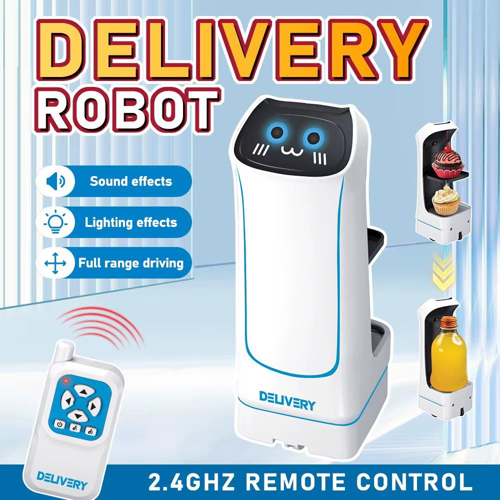 Robot de livraison de nourriture RC 2.4G avec son et lumières, fonction de levage et de service, télécommande, jouets électriques interactifs parent-enfant, cadeaux pour enfants