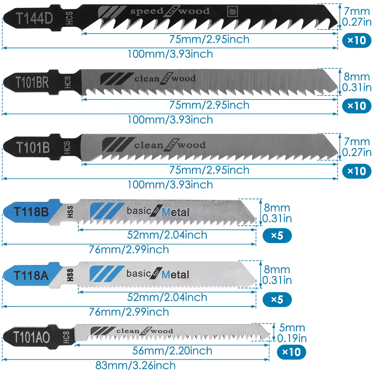 10/50pcs lames de scie sauteuse arbre en T HCS
