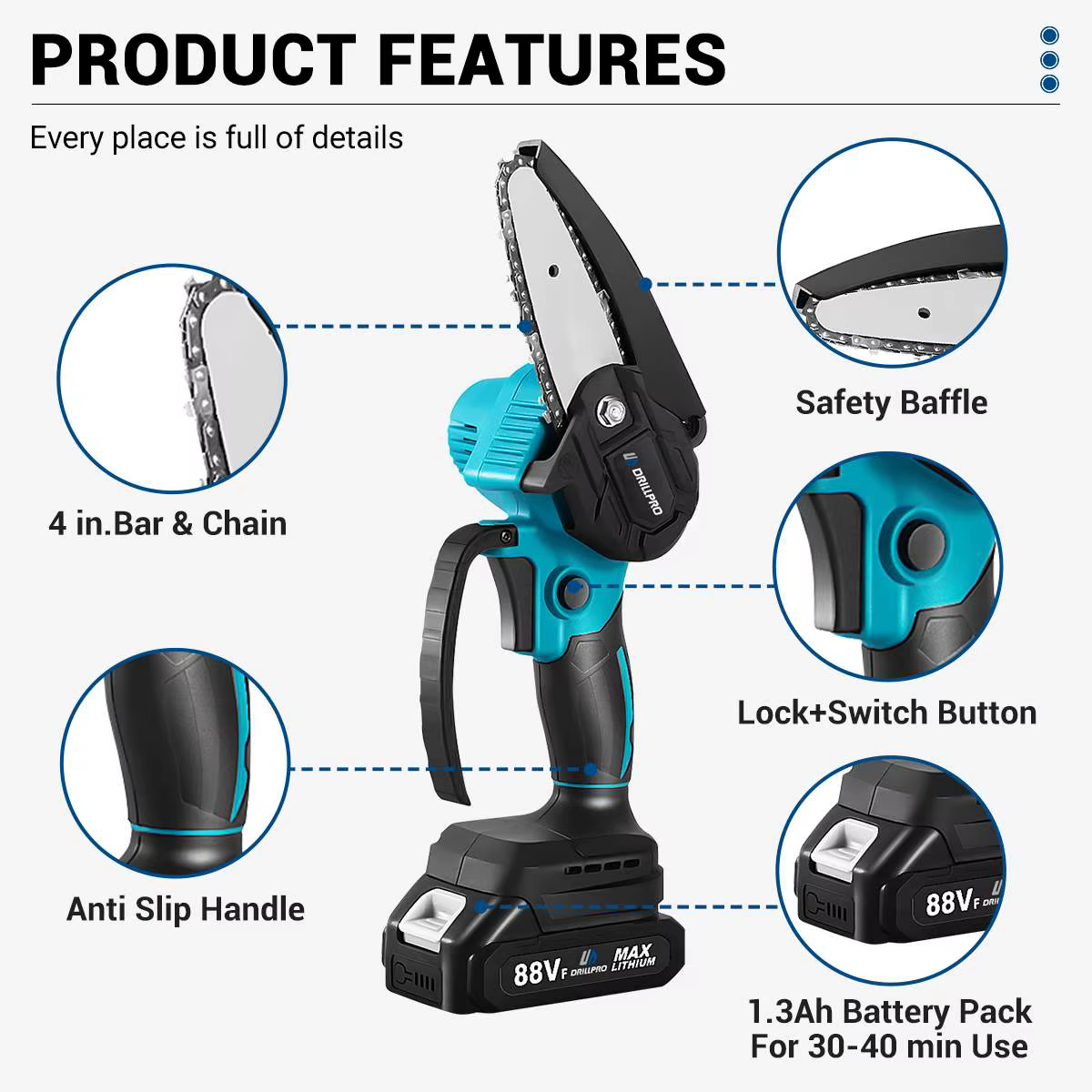 Drillpro 4 pouces 1200W tronçonneuse électrique sans fil Mini