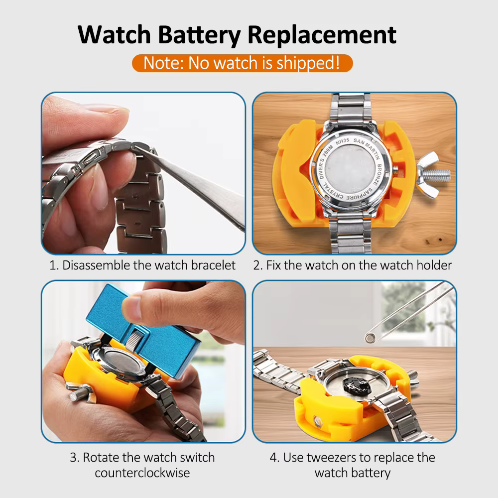 Kit d'outils de remplacement de batterie de montre, clé de montre, dissolvant arrière pour rotation, couvercle de montre ouvert, ensemble d'ouvreur de boîtier de montre