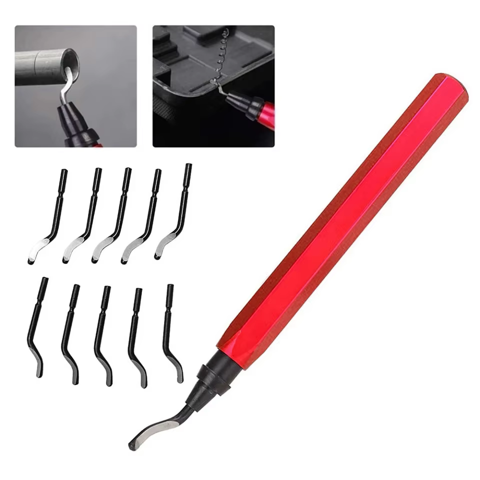 Poignée bavure ébavurage dissolvant outil de coupe avec 10 pièces lame d'ébavurage rotative Kit d'outils