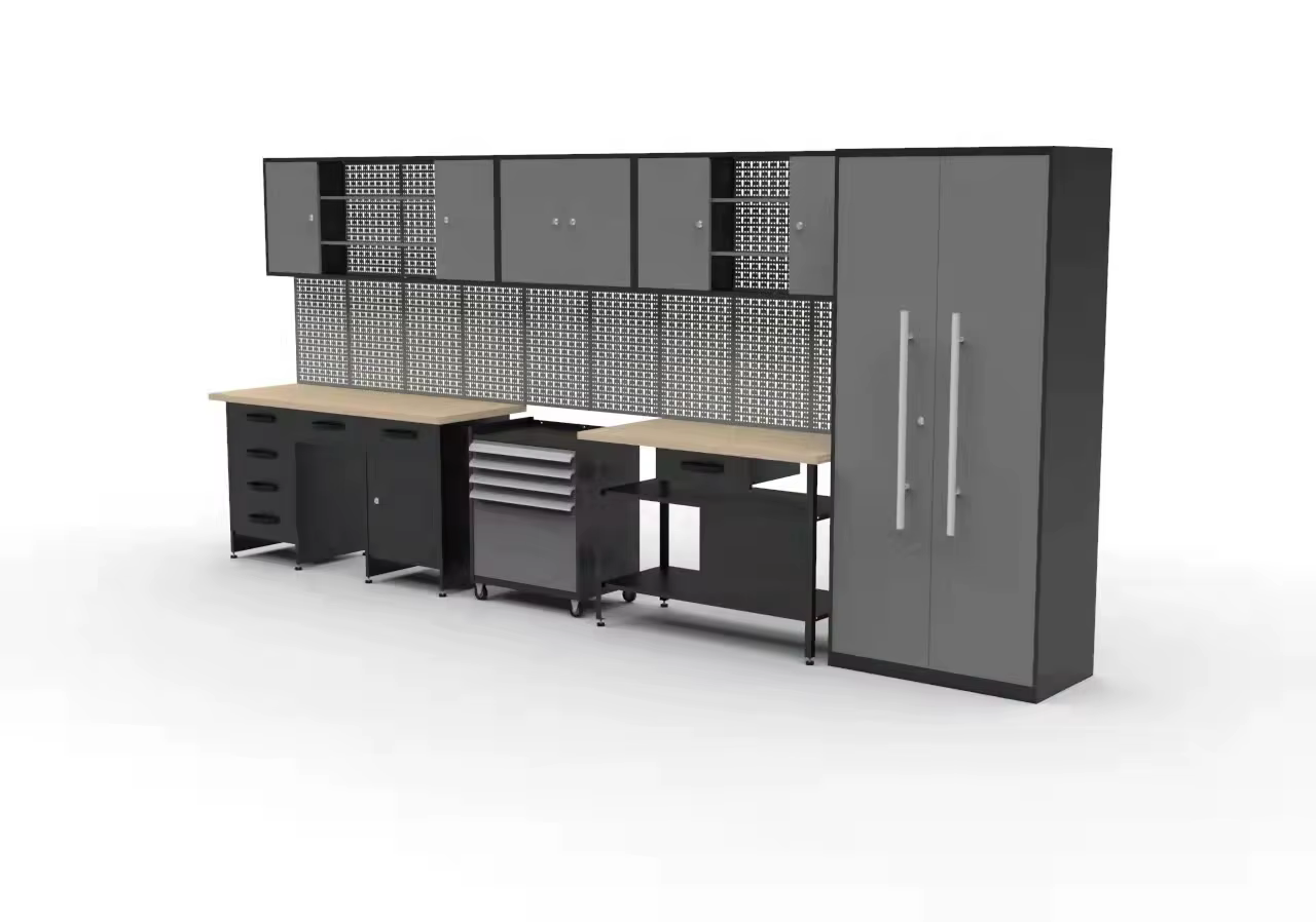 Armoire à outils industrielle avec portes doubles verrouillables + 8 tiroirs et séparateurs internes réglables