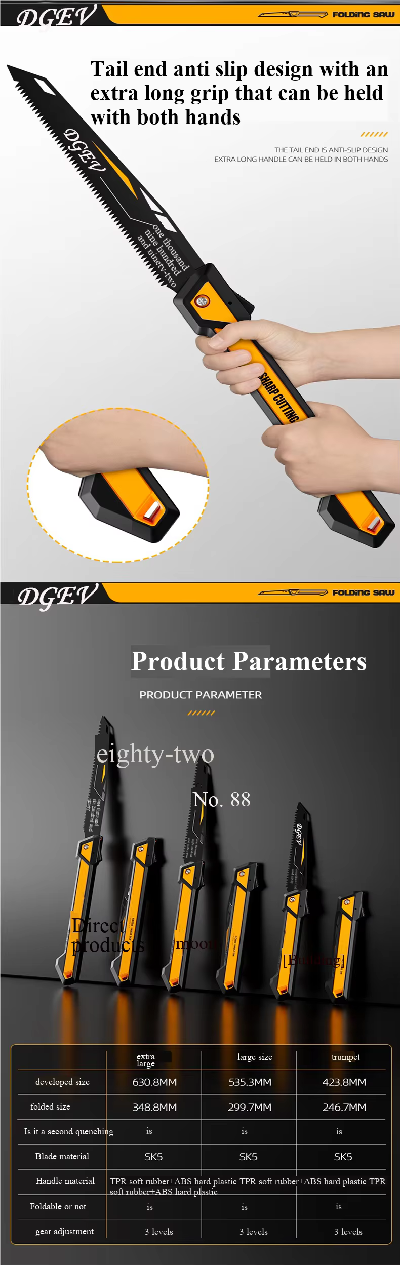 Scie à main pliable réglable en acier DGEV SK5