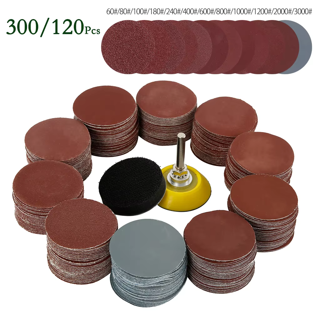 300 pièces 50mm disque de ponçage 2 pouces 60-3000 grains papiers de verre tampons
