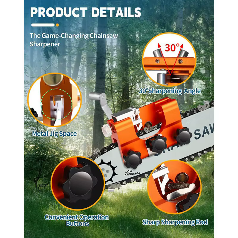 Kit d'affûtage de chaîne de tronçonneuse Portable, gabarit d'affûtage de tronçonneuse en alliage d'aluminium avec 5 tiges d'affûtage pour scies à chaîne et électriques