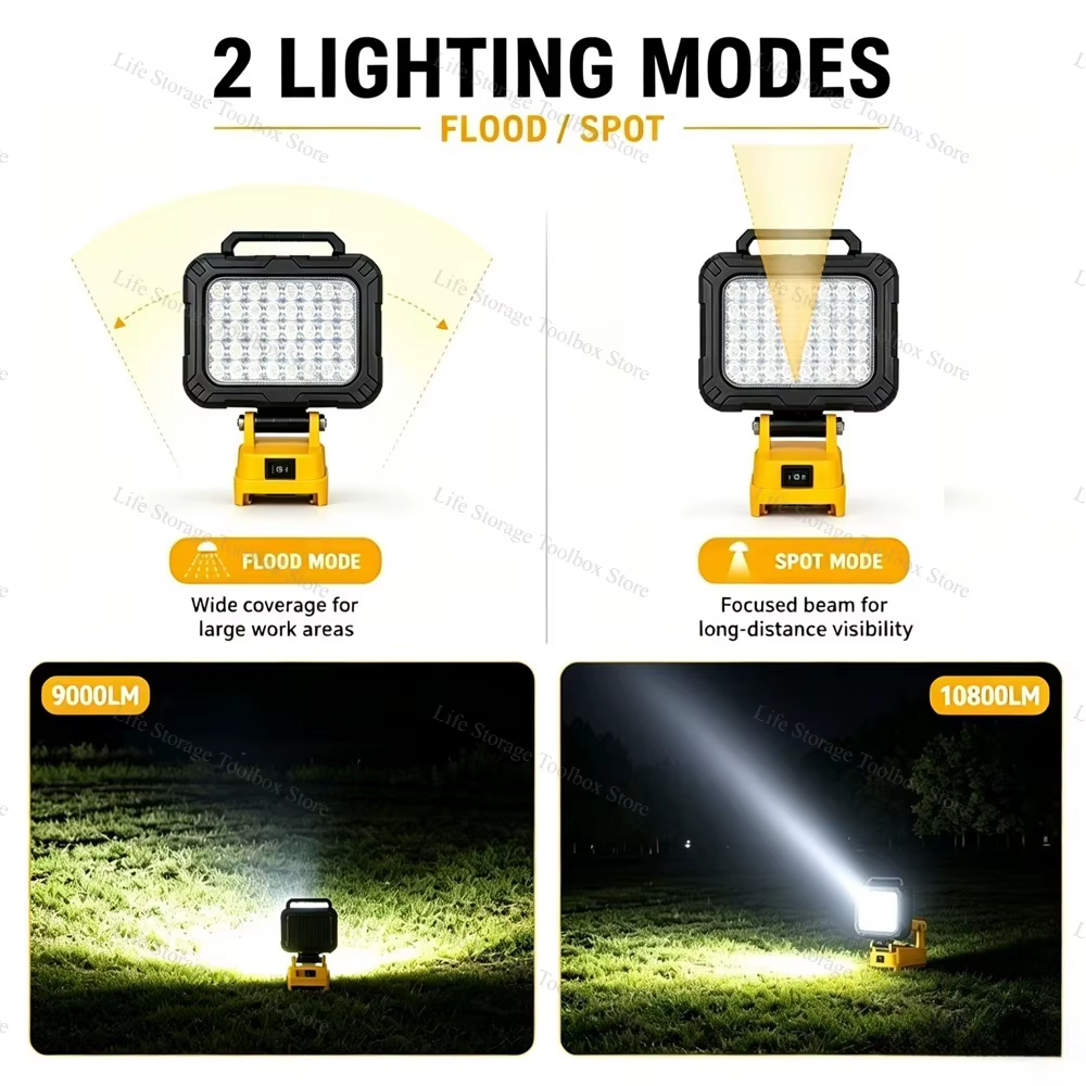Lanterne de travail LED pour batterie Li-ion Dewalt 18V 20V avec double ports USB