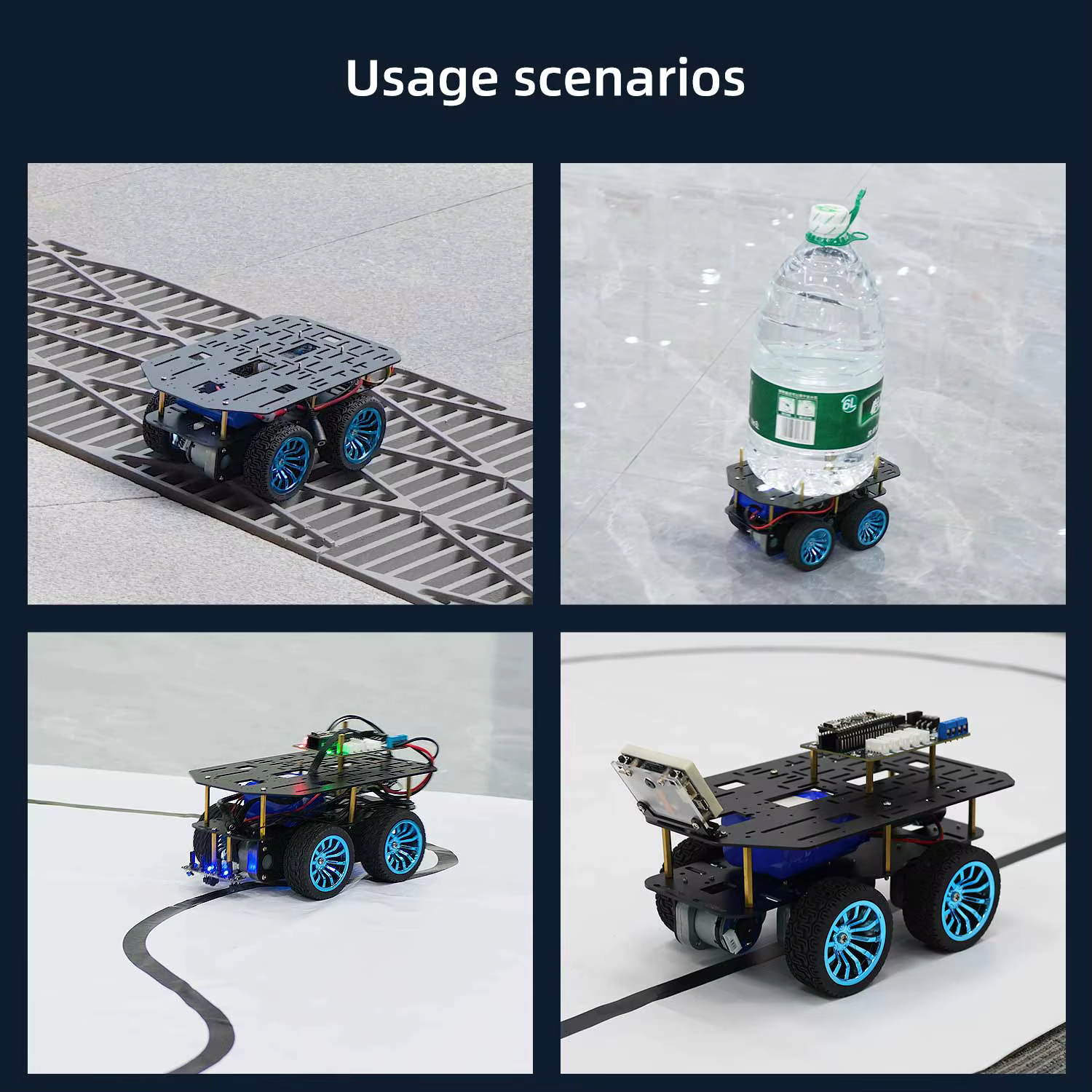 Mini châssis de voiture Robot intelligent, Kit en alliage d'aluminium à roues avec pneus en caoutchouc de 65MM, moteurs 520 de type L pour le développement électronique de bricolage