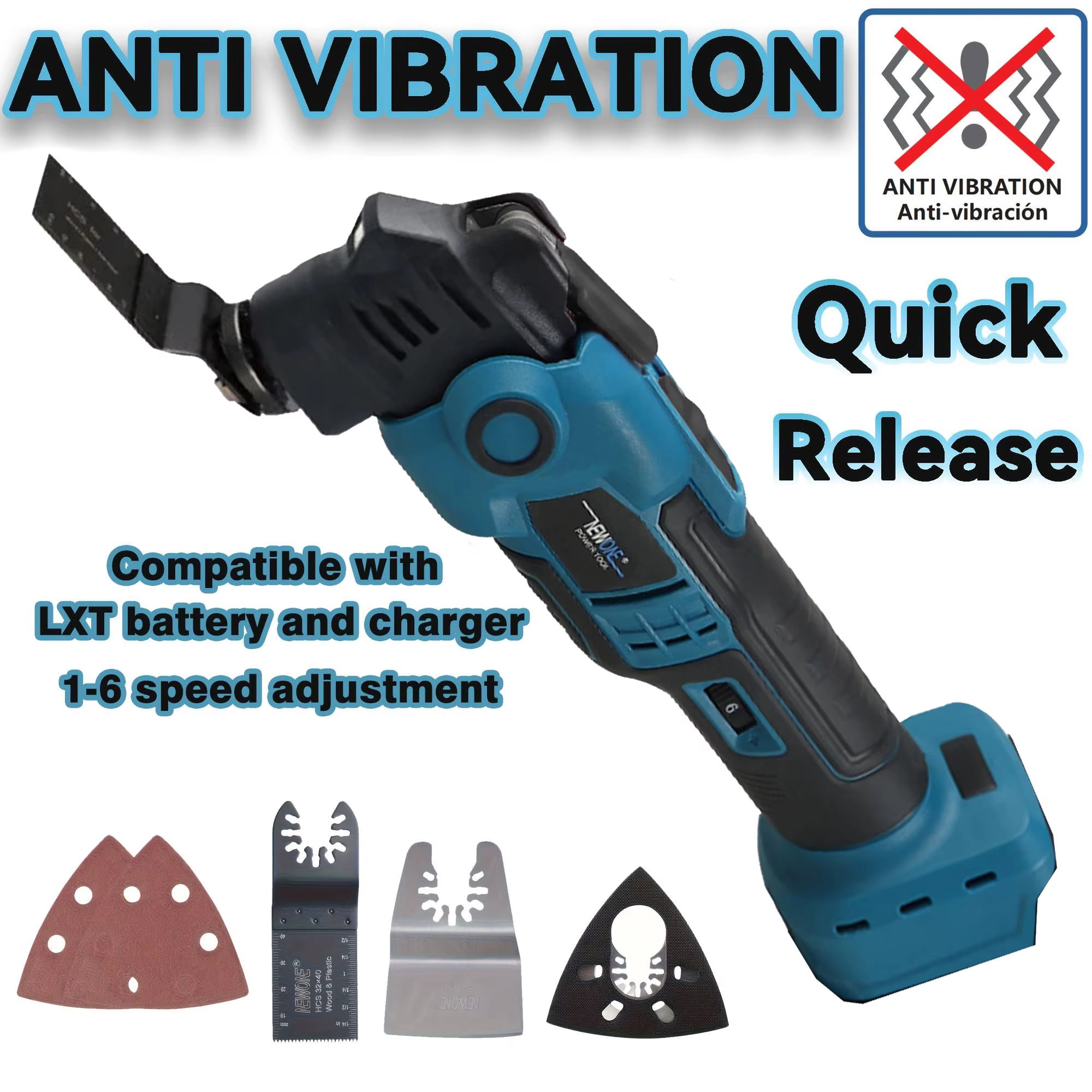 Outil multifonction oscillant anti-vibration sans balais et sans fil