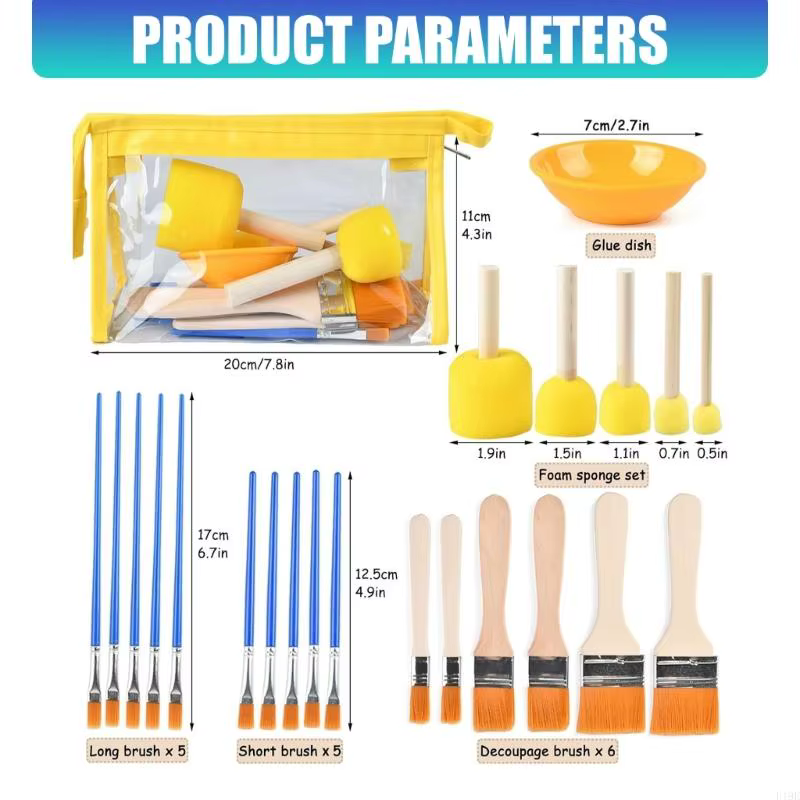 Outil découpage complet démarrage avec 16 pinceaux différentes tailles rangement transparent