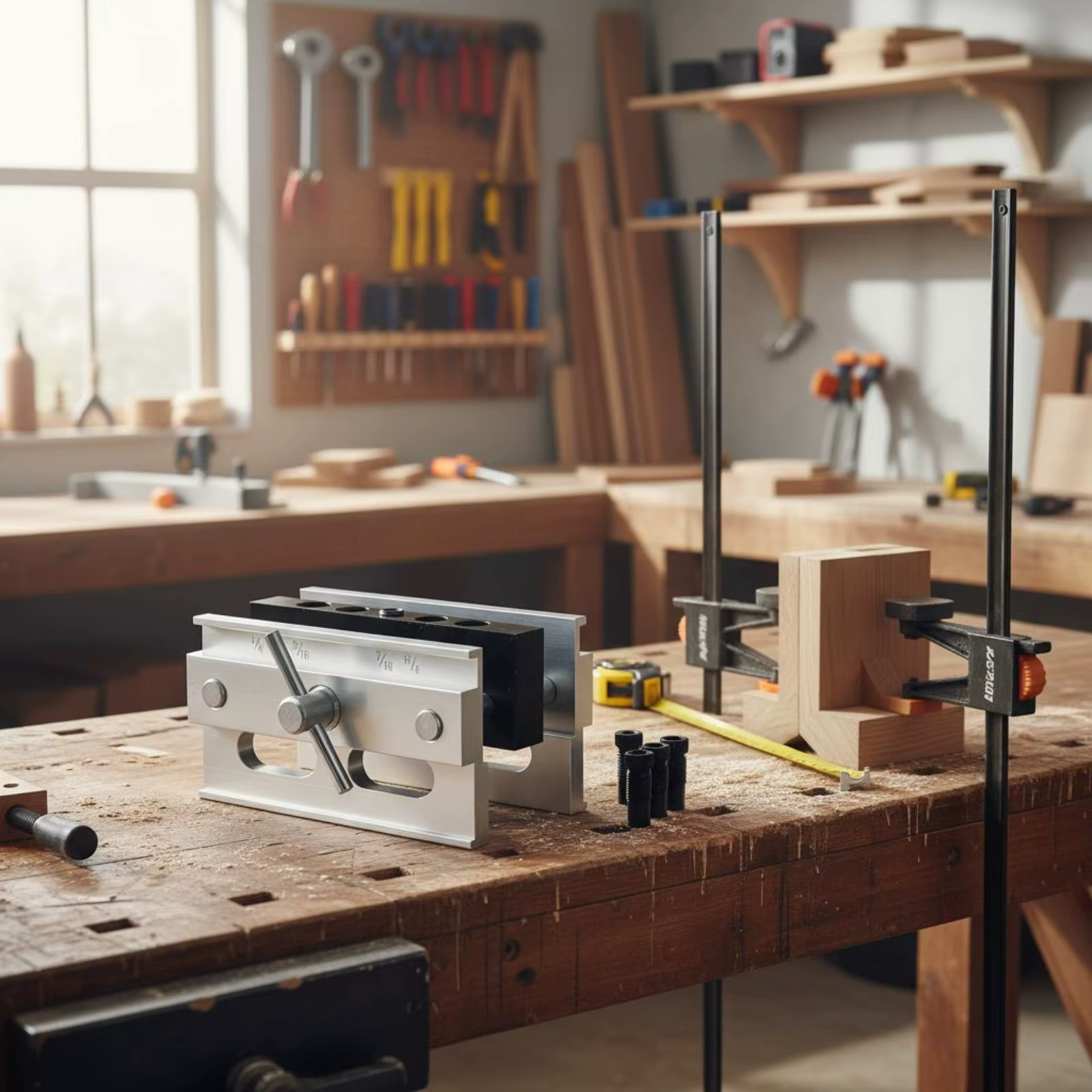 Gabarit de perçage auto-centrant pour le travail du bois et du métal