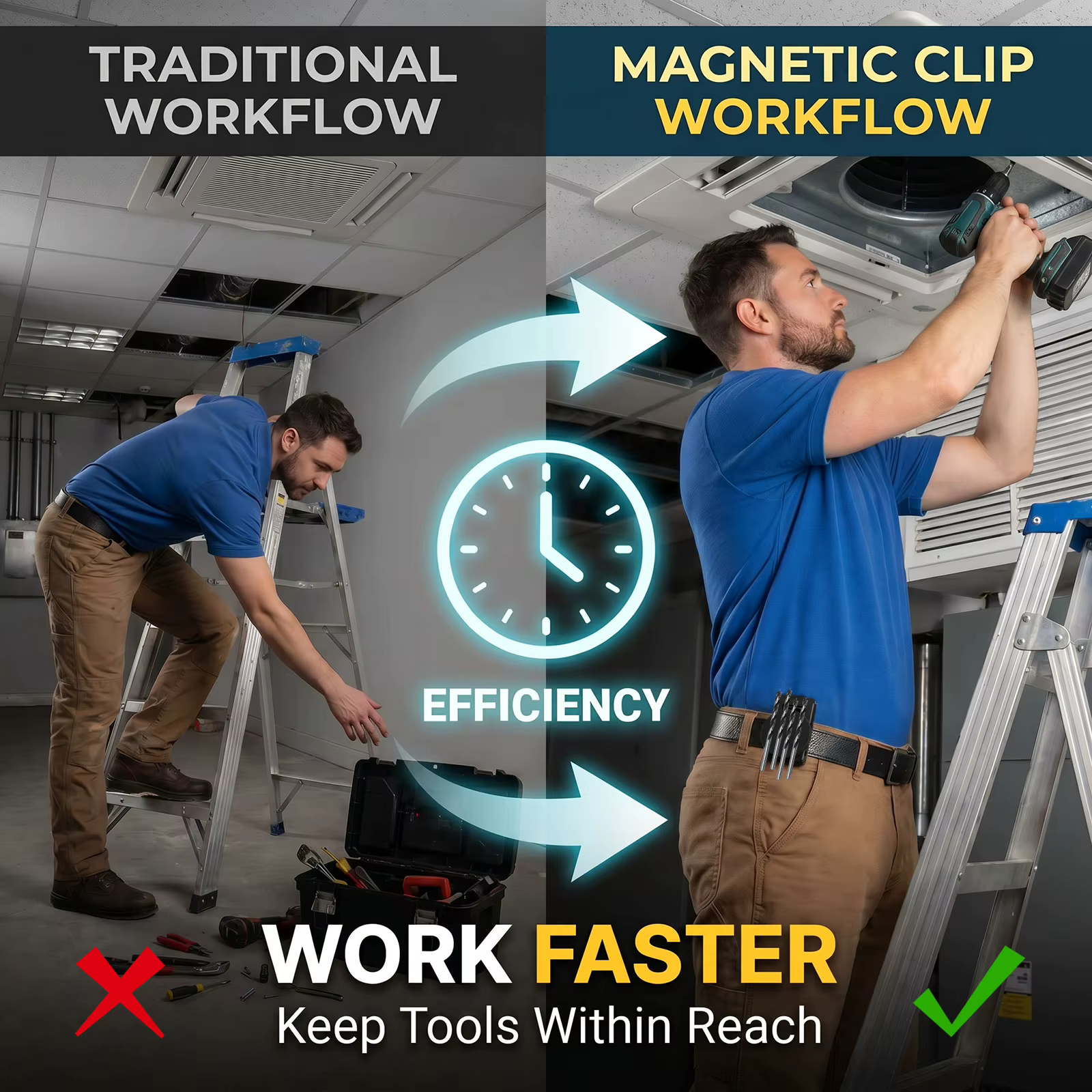 Clip magnétique robuste pour ceinture porte-outils
