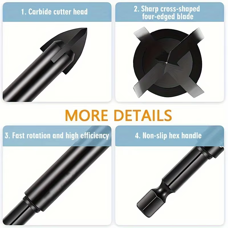 Mèches hexagonales croisées pour carrelage, verre, céramique, ouvre-trou pour béton, alliage Triangle, taille 3/4/5/6/8/10/12mm, forets pour verre