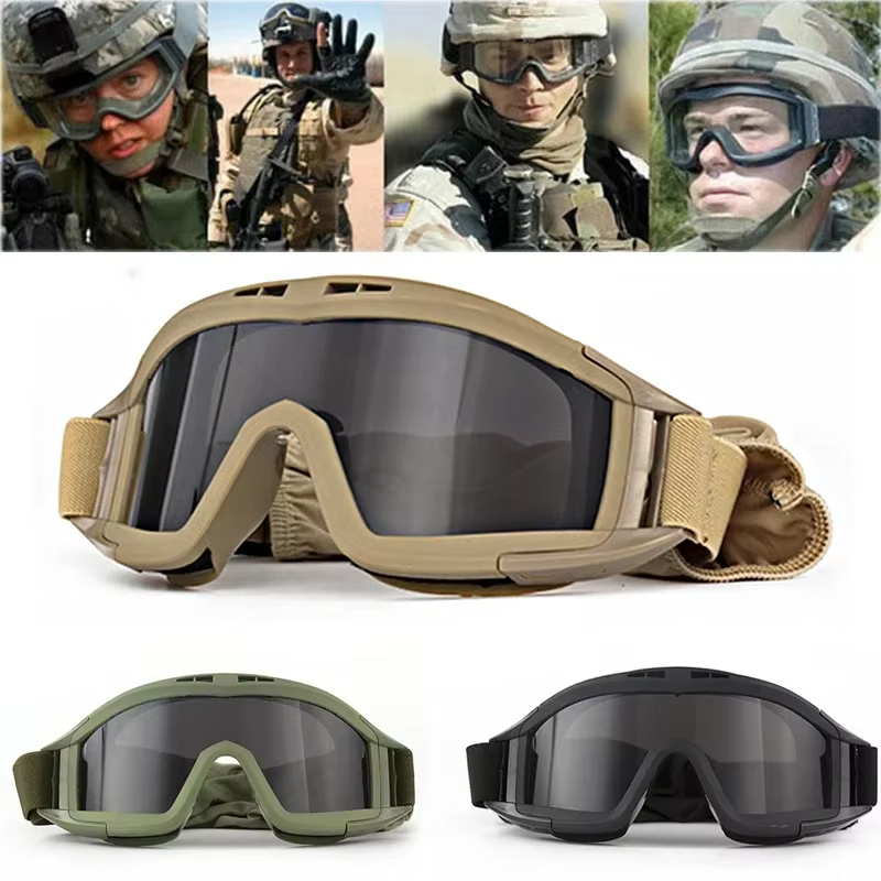 Nouveau Lunettes tactiques Airsoft 3 lentilles coupe-vent anti-poussière tir Motocross moto lunettes d'alpinisme CS Protection sûre