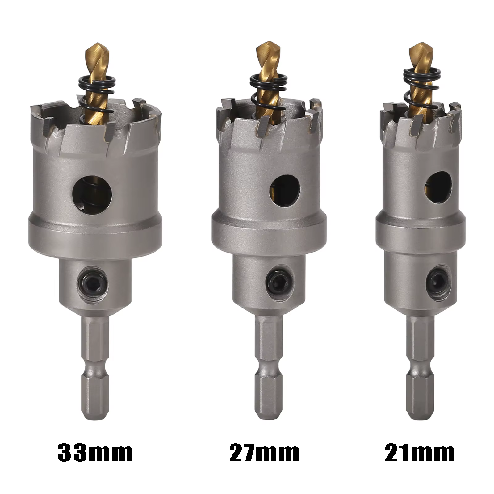 Vearter 3 pièces jeu de scie cloche en carbure 21/27/33mm avec tige hexagonale de 6.35mm pour alliage d'aluminium acier inoxydable fer métal foret Kit