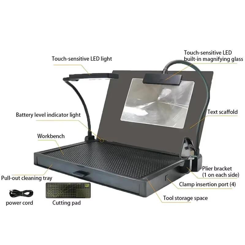 Banc de travail compact pour modélisme avec éclairage LED