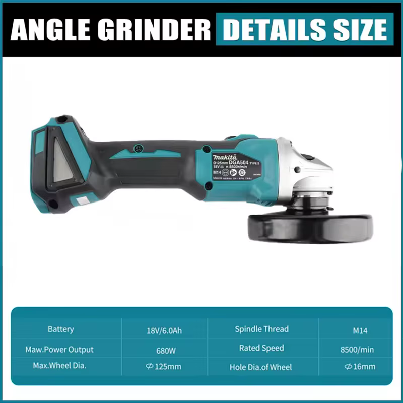 Nouvelle meuleuse sans fil Makita DGA504 2026 : disque de 125 mm, batterie 6,0 Ah, 8500 tr/min, 680 W, idéale pour le meulage du métal et la découpe du bois